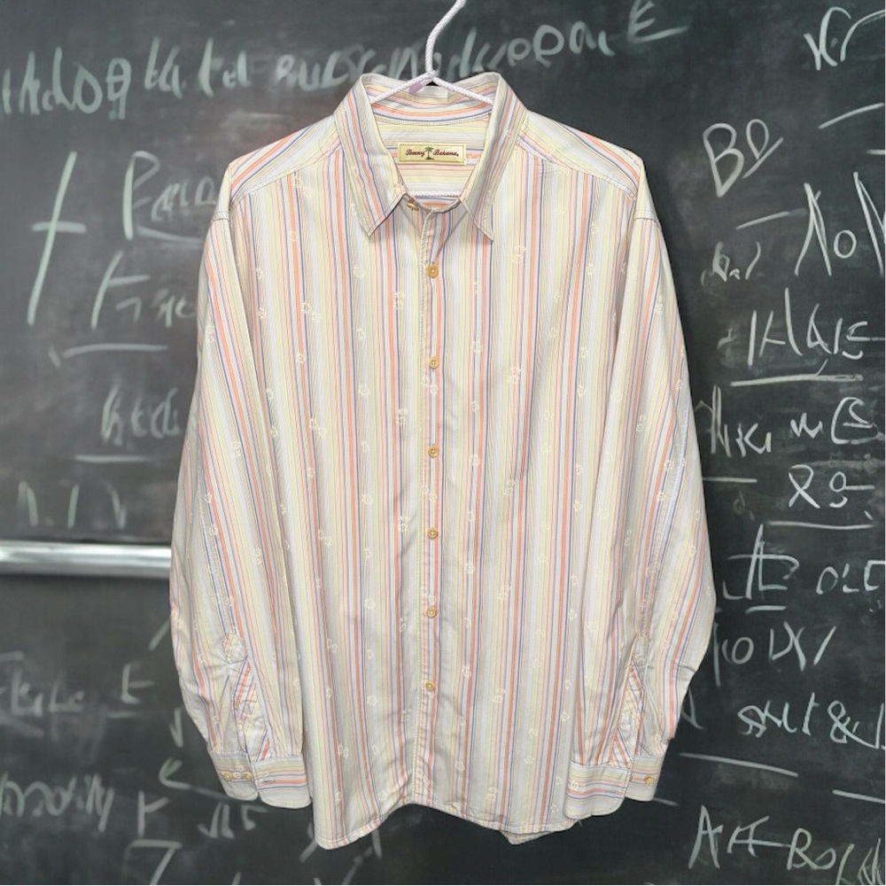 Men’s Long Sleeve Multicolored Tommy Bahama Shirt with Aloha Accents, Size M